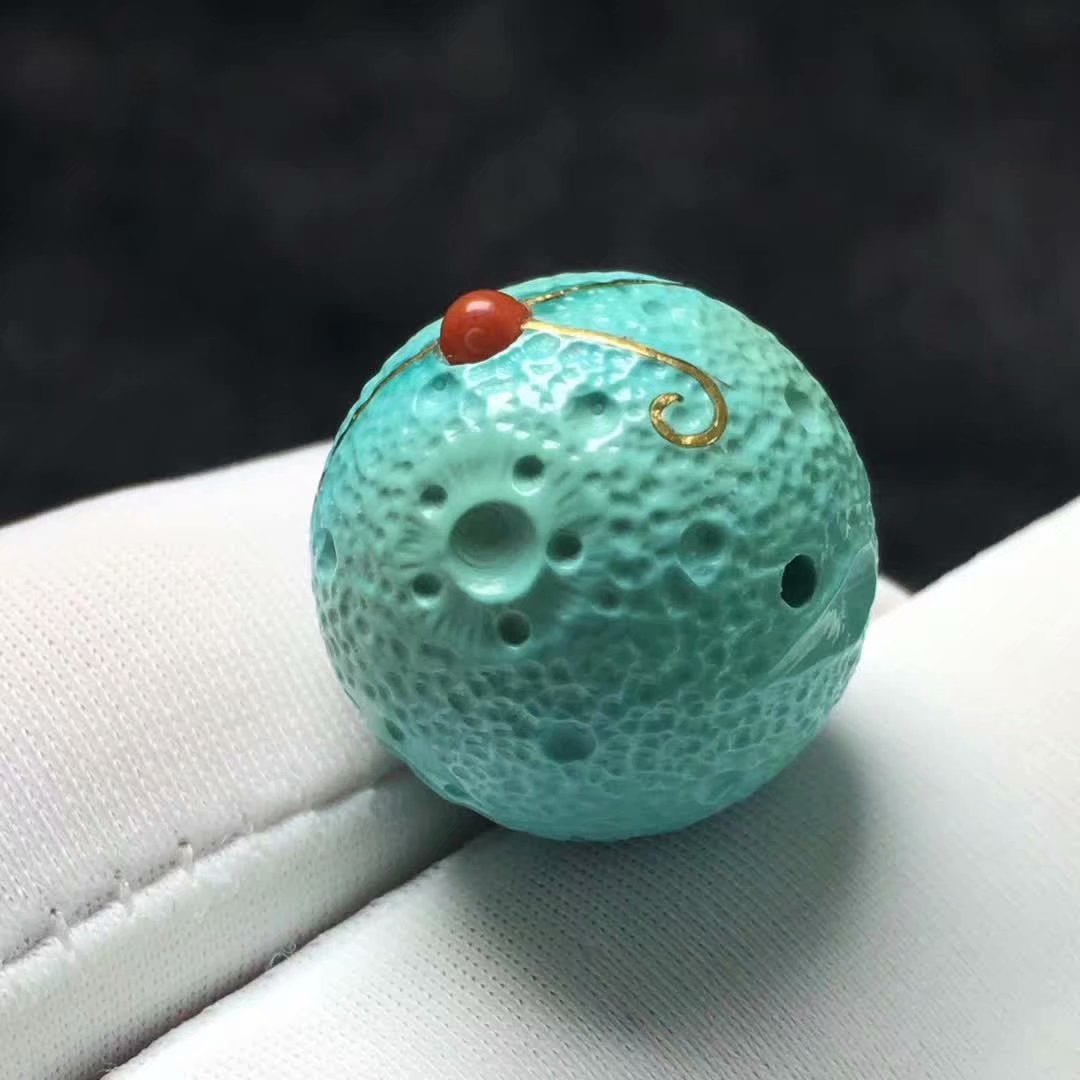 湖北十堰原矿三无高瓷秦古料绿松石挫金圆珠18.3mm diy佛珠手串配