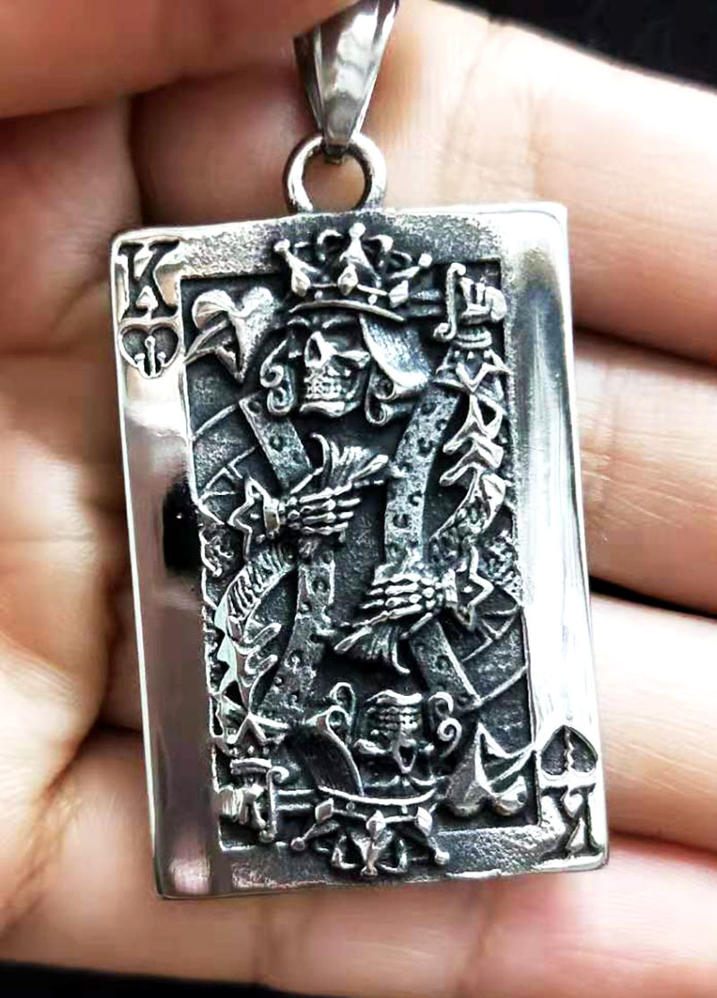 欧美不锈钢饰品批发红桃老k鬼头吊坠男士项链