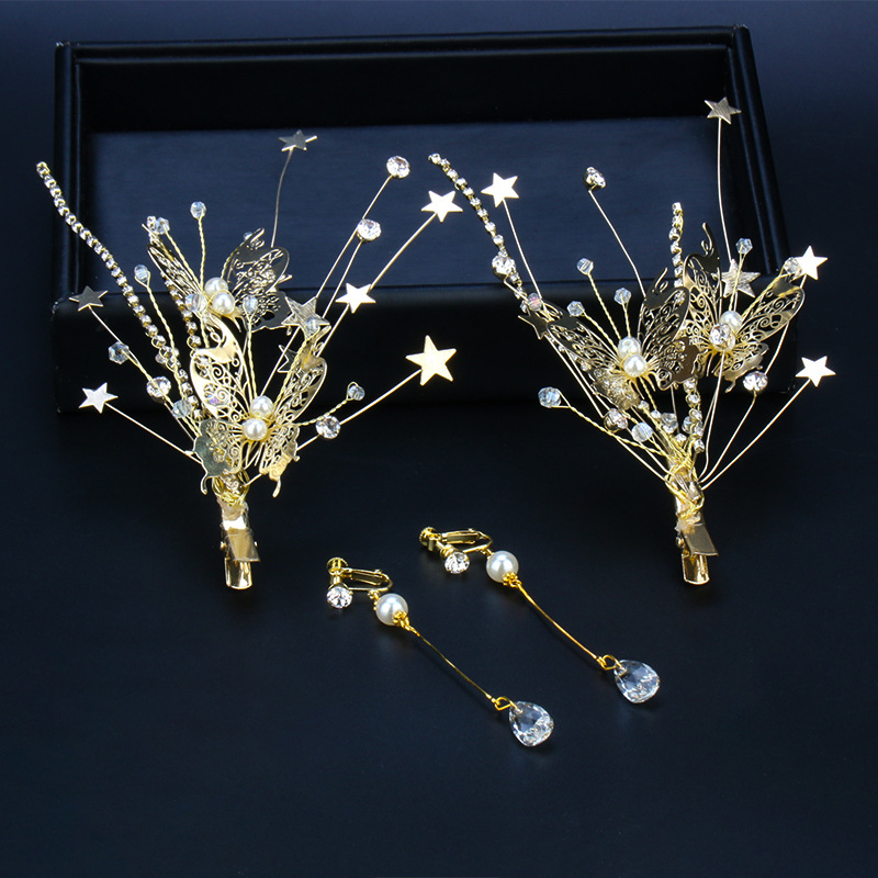 新娘手工发夹侧边韩式金色对夹婚纱礼服配饰百搭发夹发饰结婚饰品