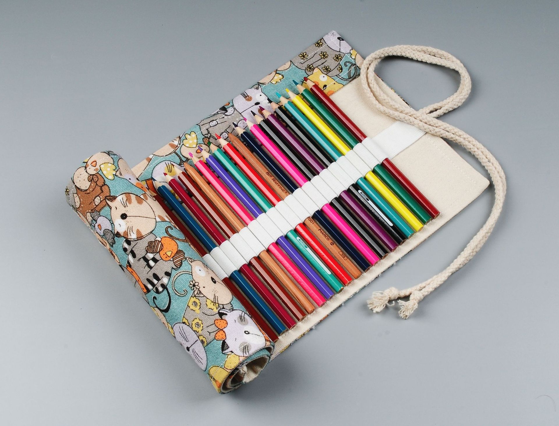 手工创意笔帘笔袋呆萌猫卷笔盒36支48支72大容量彩铅素描文具盒