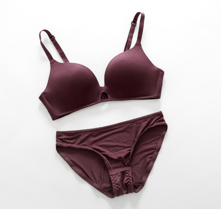 u型镂空优轻薄衣光面无痕无钢圈酷内衣跨境外贸光面女士文胸套装