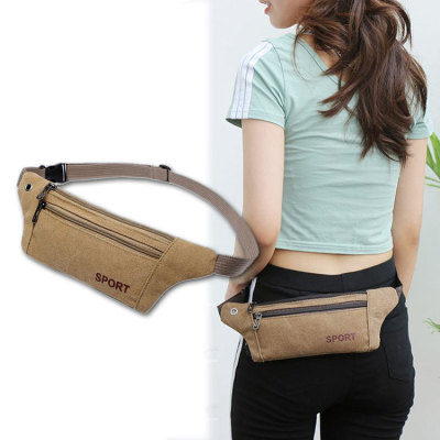 耳机孔耐磨帆布腰包 户外多功能运动斜挎包骑行贴身超薄隐形小包