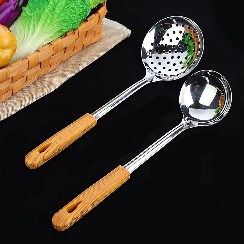 304 Stainless Steel Wooden Handle Kitchenware Anti-Scald Spatula and Soup Spoon Kitchen Set Cooking Spoon and Shovel Wooden Handle Kitchen Tools