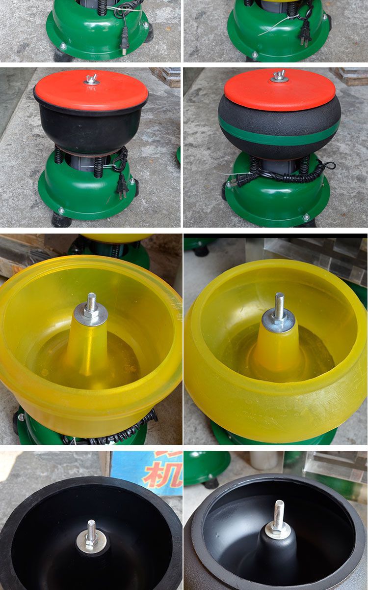 8寸黑胶pu古直形玉石打磨抛光机震桶振动研磨机家用翡翠玛瑙抛光