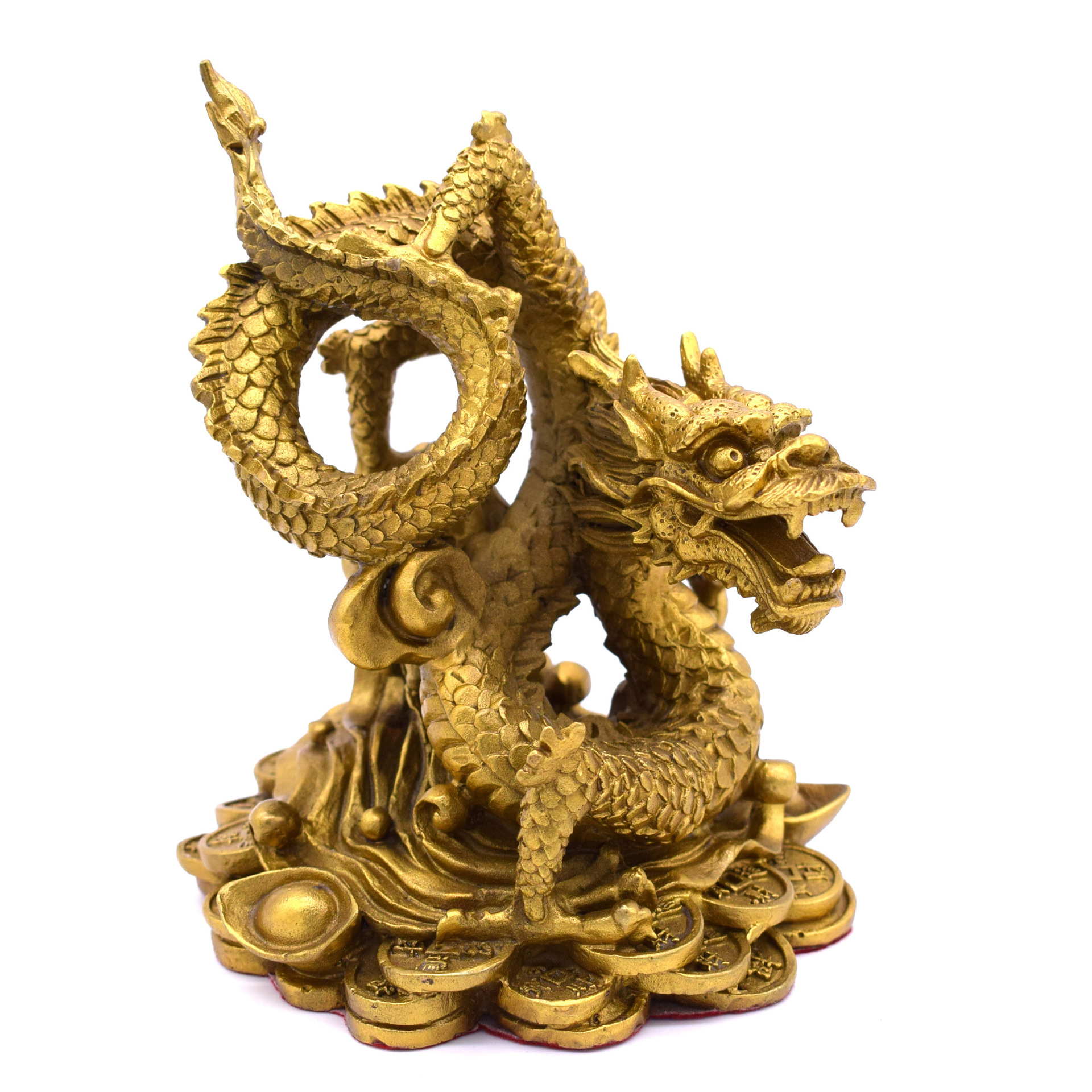 步步莲花 纯铜金钱盘龙摆件