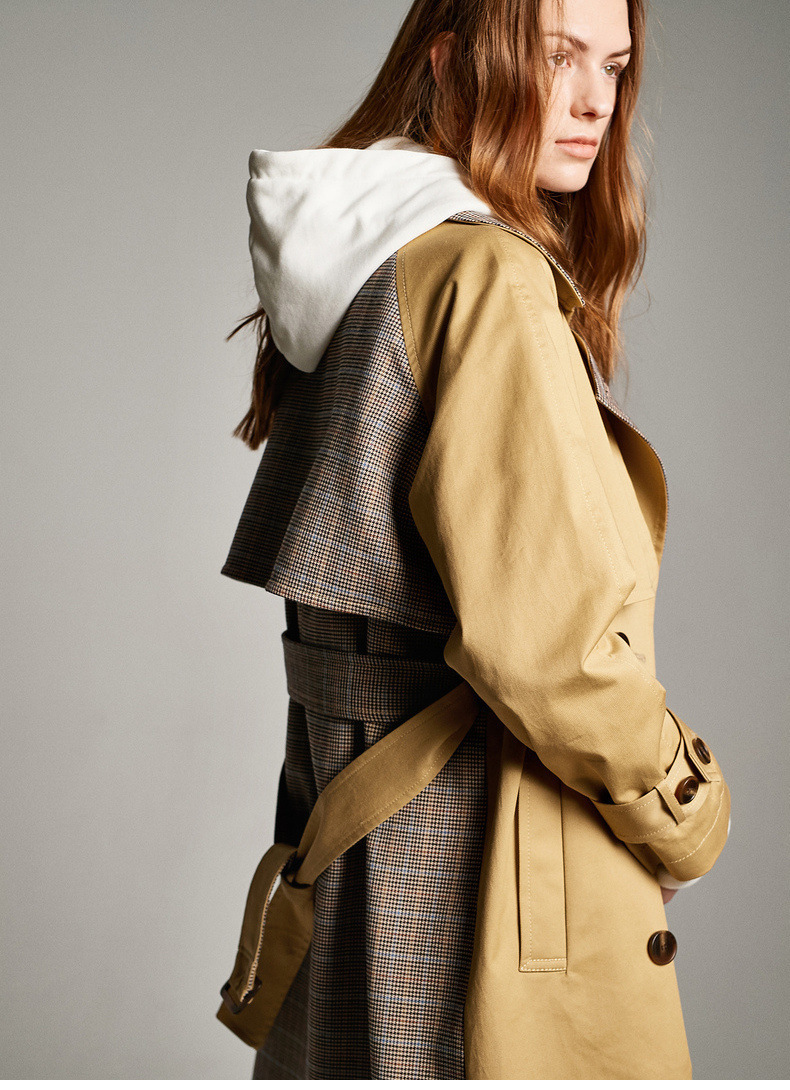 明星同款2019秋季新款英式复古格纹双排扣风衣 1191960081