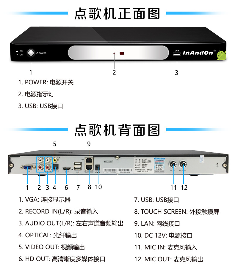 inandon音王点歌机家庭ktv一体机611点唱机卡拉ok厂家批发