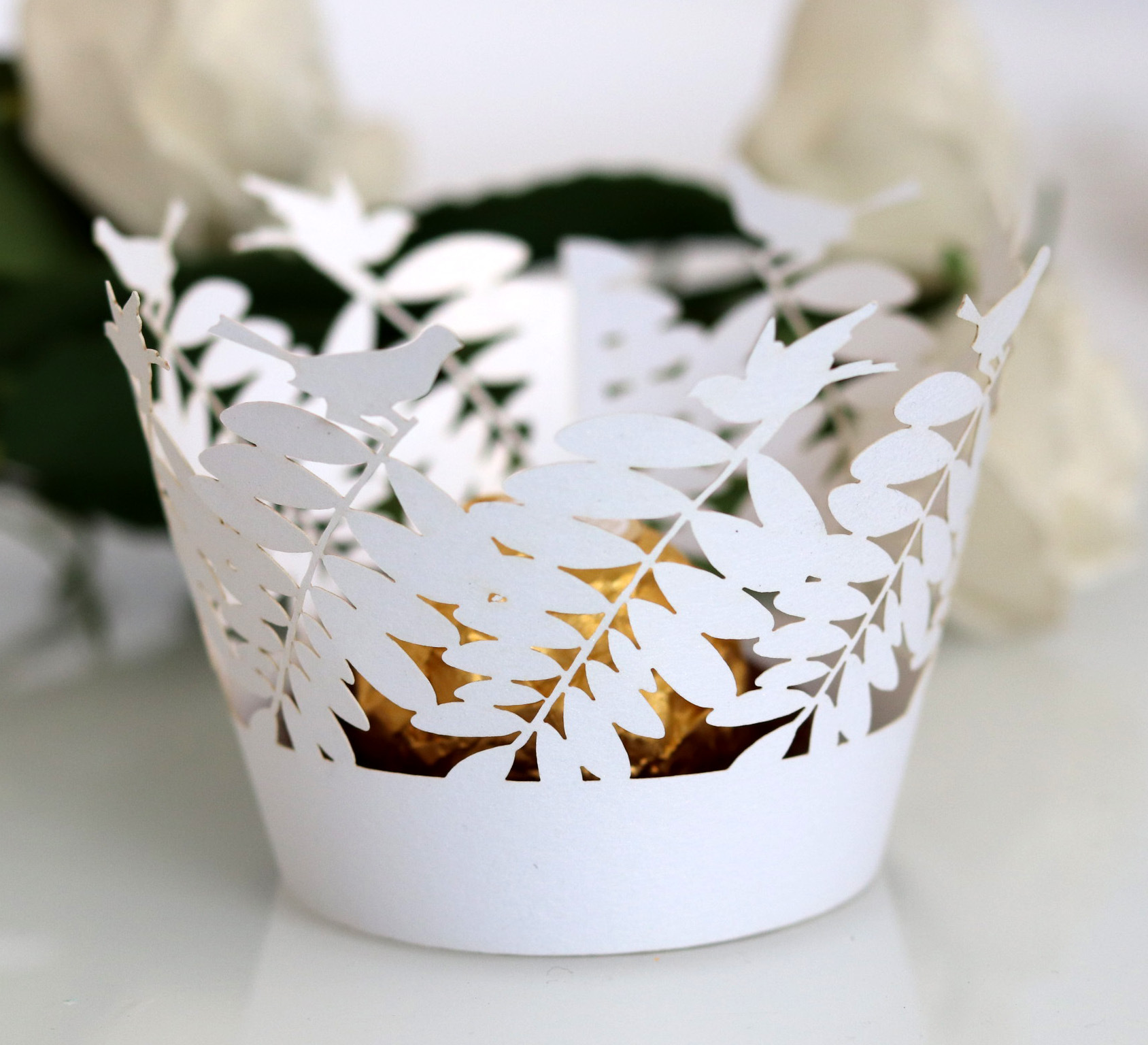 树叶爱情小鸟 节日庆典装饰纸杯 蛋糕纸围边 激光镂空花边 批发