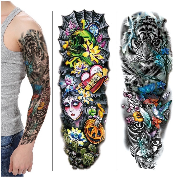 纹艾美2019新款批发定制全臂3d纹身贴防水男女仿真大花臂满臂贴纸