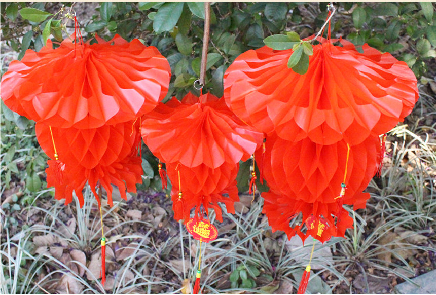 批发塑纸灯笼春节装饰防水小纸灯笼户外大红招财花篮纸灯笼批发