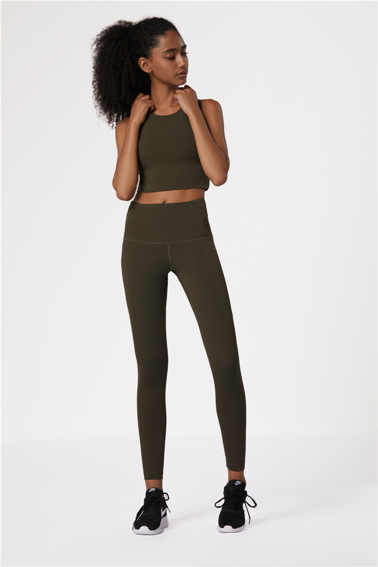 欧美新款运动健身套装运动内衣高强度gym suit口袋运动健身紧身裤