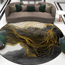 跨境时尚现代新中式山水金线条水墨客厅卧室吊篮椅圆形地垫地毯