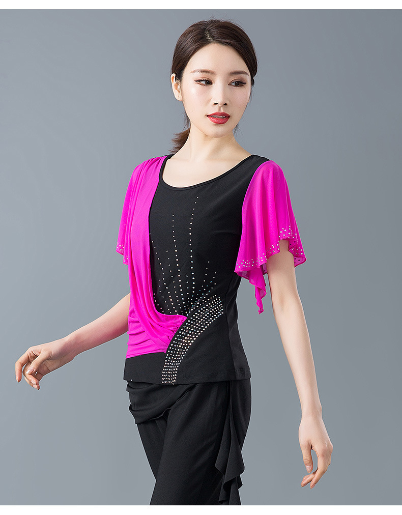 舞曌新款拉丁舞上衣女吉特巴三步踩舞服短袖成人交谊广场舞蹈服装