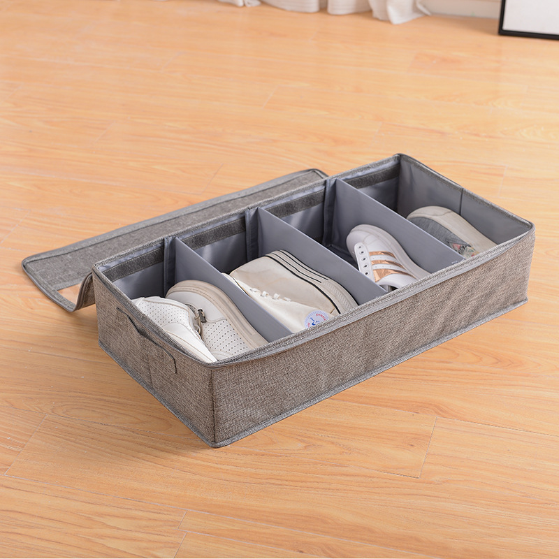 Cotton and Linen Shoe Box Storage Six-Grid Bed Bottom Storage Box Washable Bedroom Storage Box Shoe Cabinet Storage Box Fabric Storage