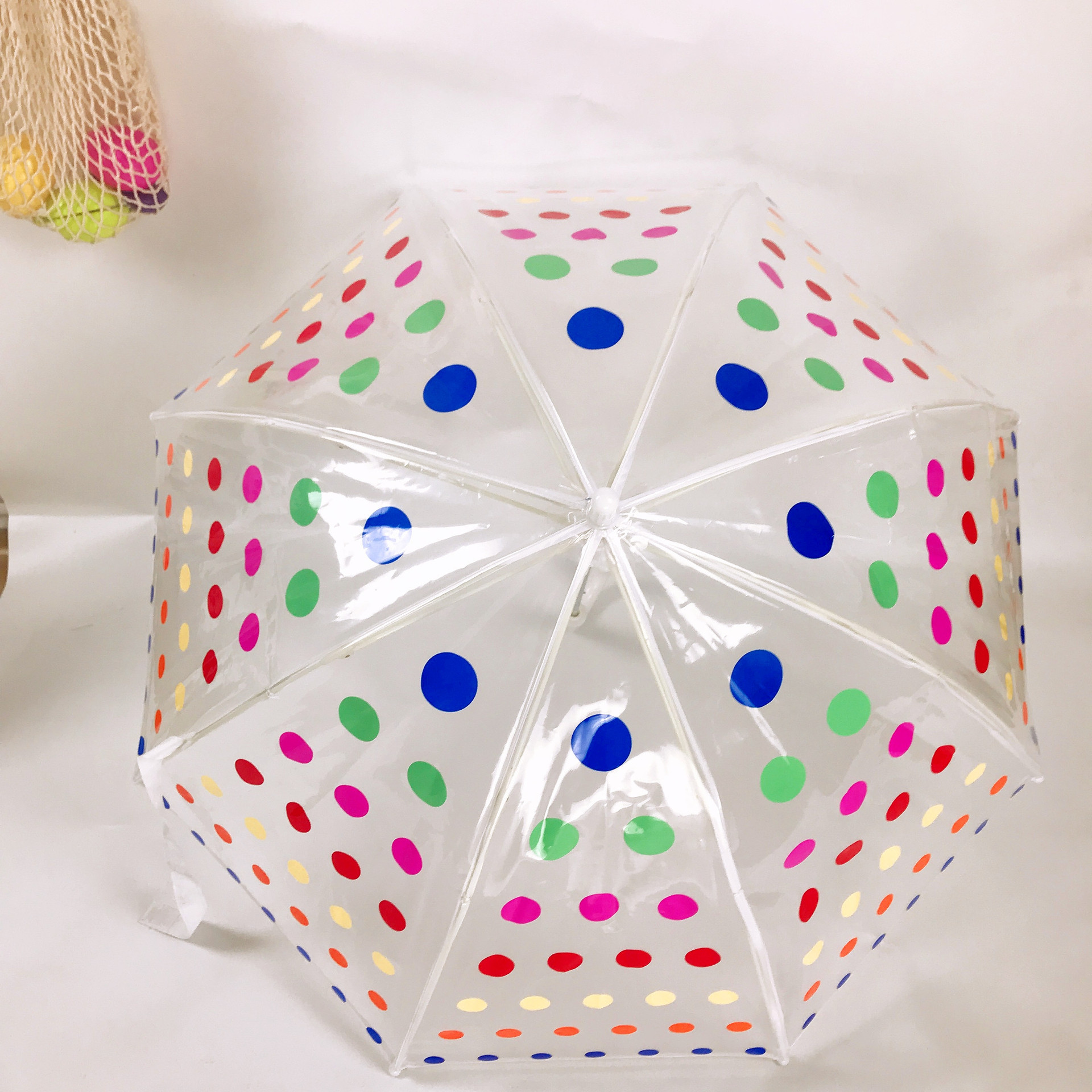 促销enbihouse新款ins北欧风格透明彩色圆点儿童雨伞七彩圆点雨伞