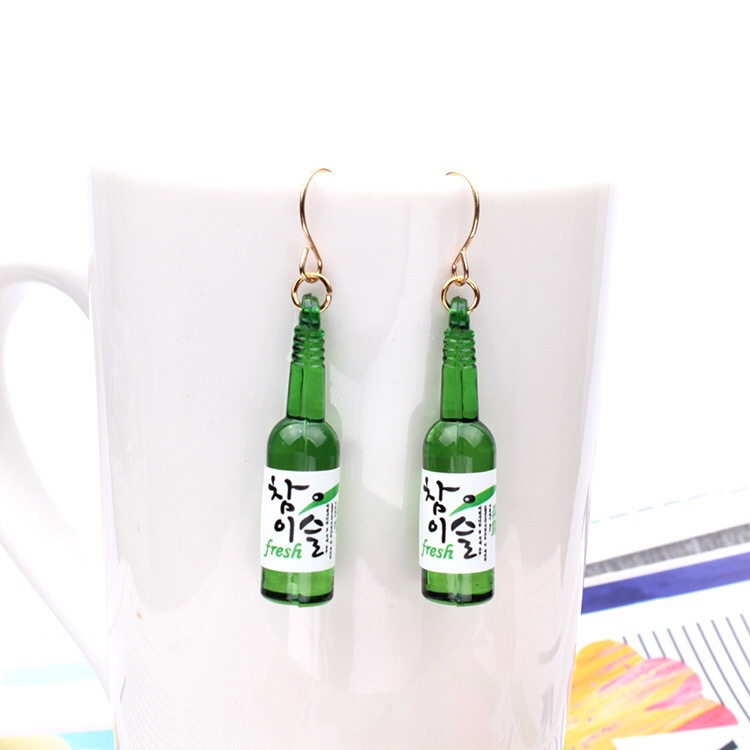 Korean Style Fashion Creative Small Liquor Bottle Earrings Female Exaggerating Unique Eardrops Temperamental Long Pendant Earrings Factory Wholesale