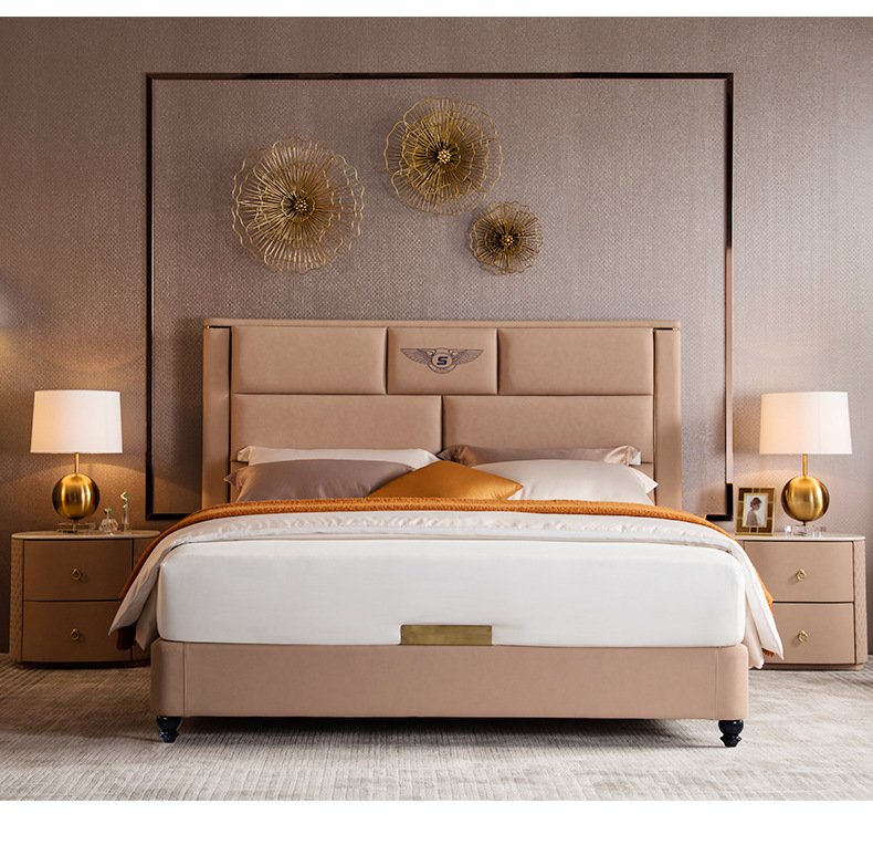 布凡迪轻奢床真皮双人床1.5m1.8米大床皮艺床后现代主卧婚床工厂