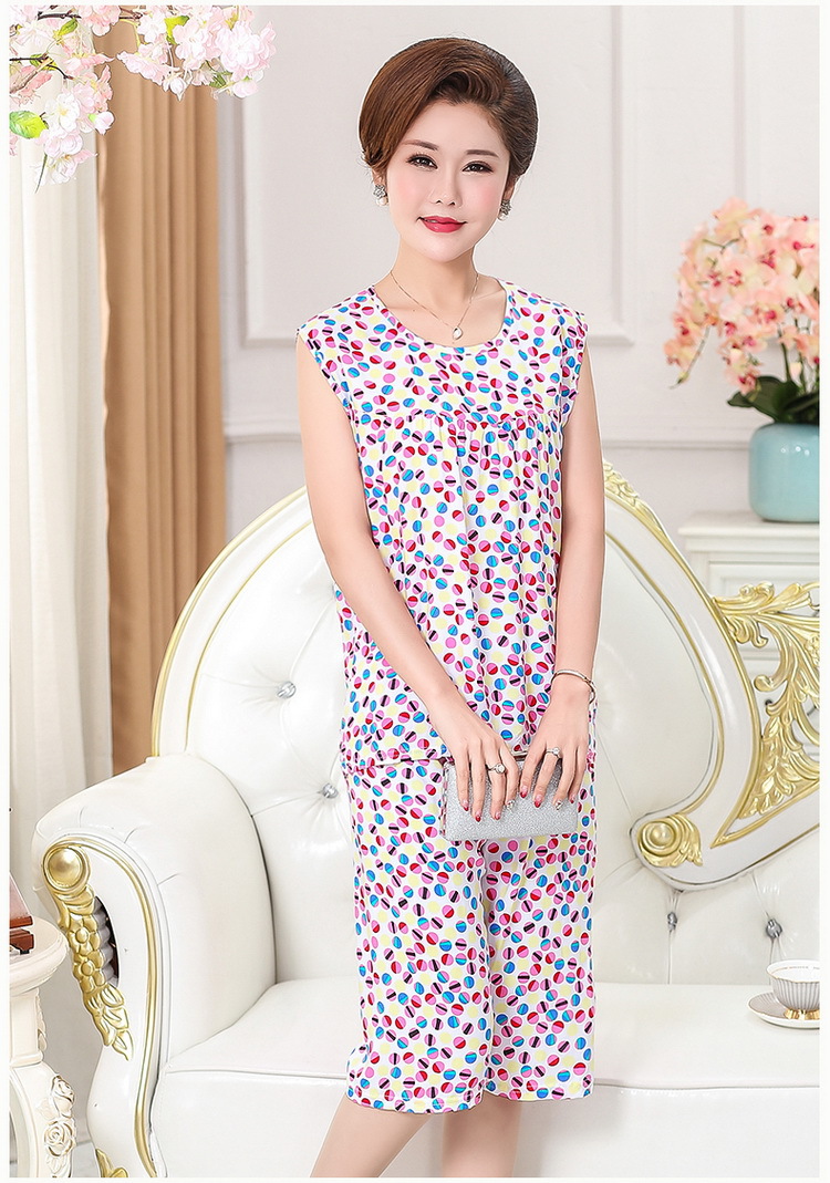 中老年人女式夏无袖棉绸套装奶奶妈妈装居家薄款人造棉两件套批发