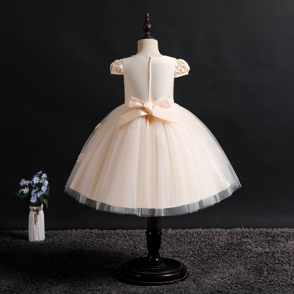 欧美中小童短袖儿童礼服裙蕾丝绣花学校走秀演出连衣裙baby dress