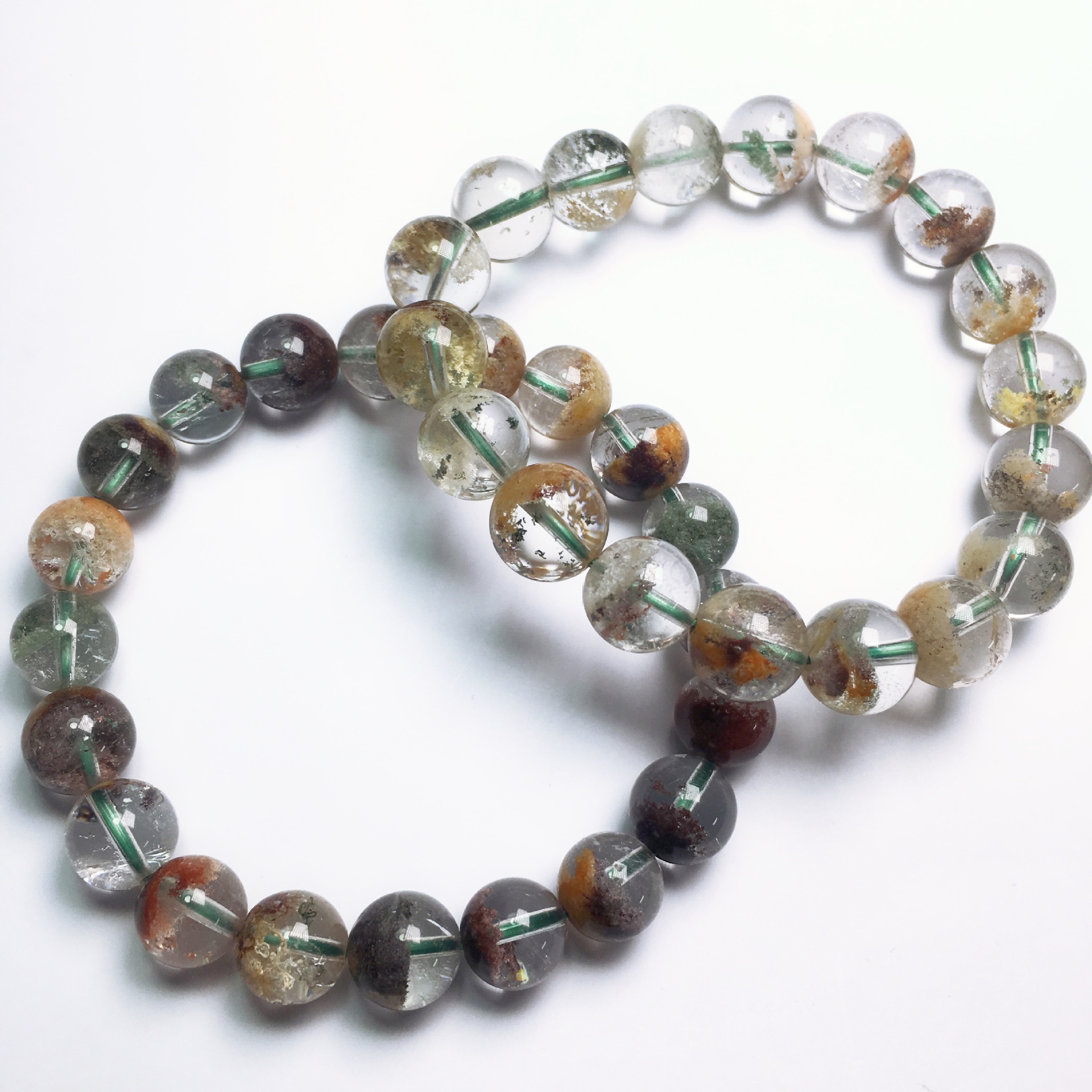 天然水晶四季彩幽灵聚宝盆手链男女款民族风绿幽灵聚宝盆水晶手串