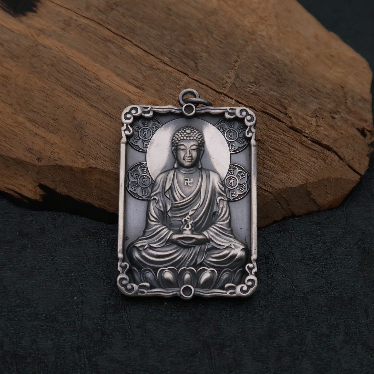 银990佛教 阿弥陀佛像长牌平安吊坠定制 挂件仿古经典项链加工厂