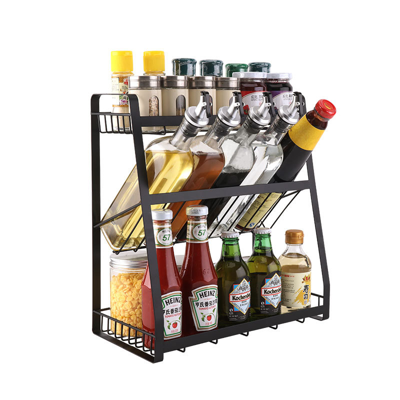 Black Three-level Kitchen Storage and Condiment Rack