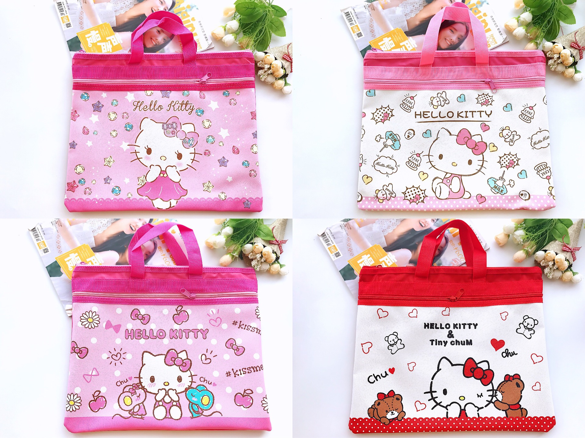 Cartoon Alice File Bag Children's Tutorial Bag Japanese Style Small New Double Small White Double-Layer Portable A4 Bag