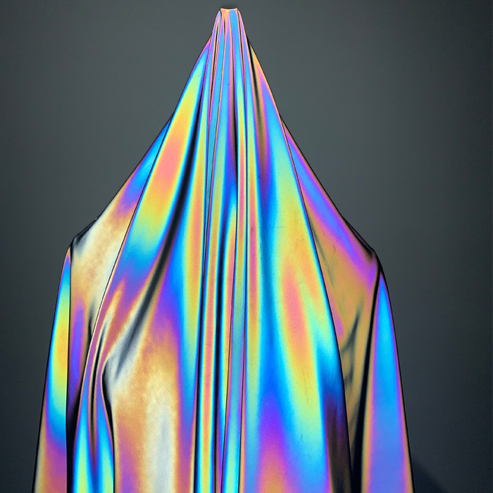 工厂现货 七彩反光化纤布幻彩反光印花面料 渐变色幻彩反光面料