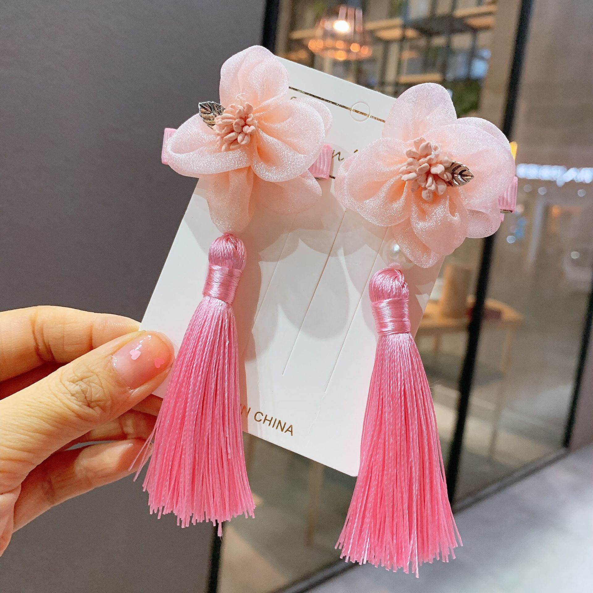 中国风女童花朵流苏发饰新年儿童发夹复古中式旗袍女唐装头饰