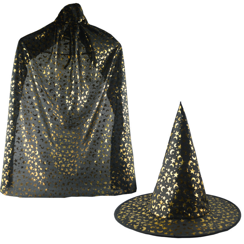 万圣节儿童魔法师披风cospaly男女童巫婆演出星月图案紫色披风