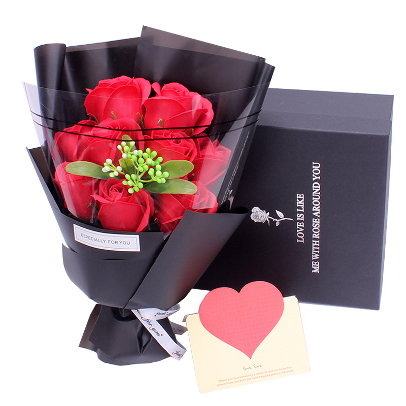Teacher's Day Carnation 9 Soap Bouquet Gift Box Rose 520 Valentine's Day Gift Simulation Bouquet Gift Flower