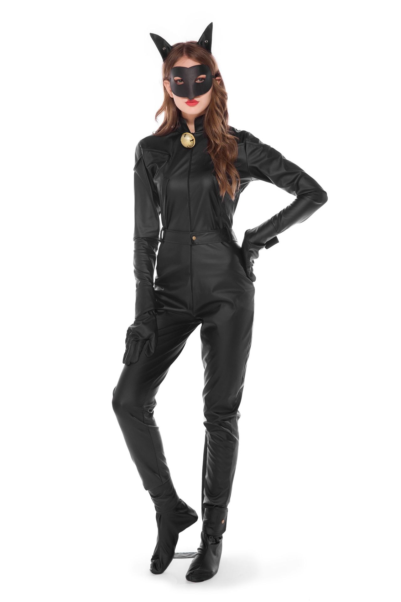 万圣节角色扮演猫女新款制服 ds黑色紧身连体皮衣舞台演出服批发