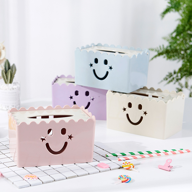 Household Smiley Face Tissue Box Coffee Table Top Paper Extraction Box Restaurant Cotton Tissue Storage Box Creative Hollow Tissue Box 0652