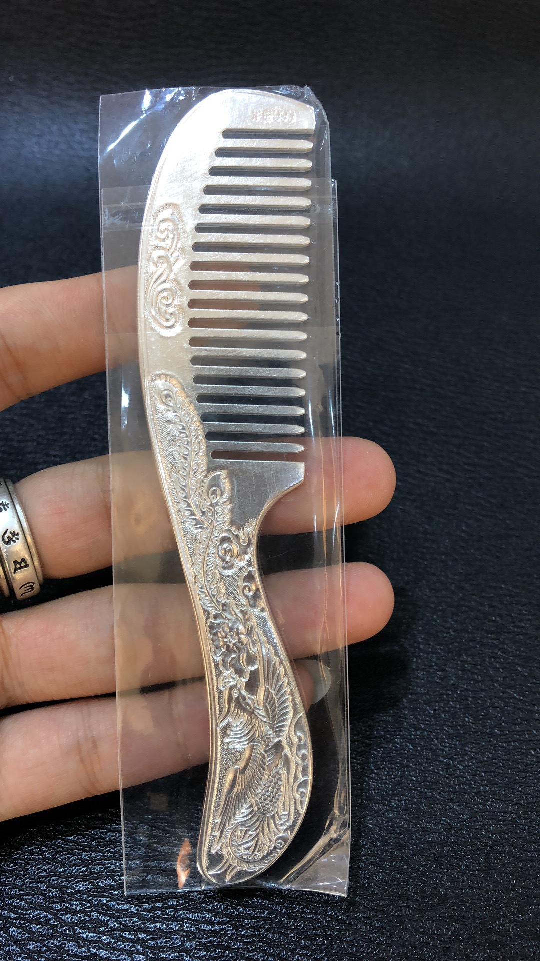 牡丹花纯手工雪花银头梳s999足银孔雀莲花发梳子送礼送妈妈银梳