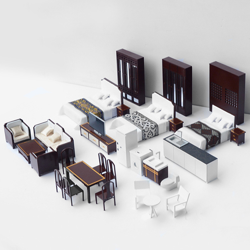 迷你沙发衣柜床餐桌椅子建筑沙盘模型diy材料室内家具模型1/20