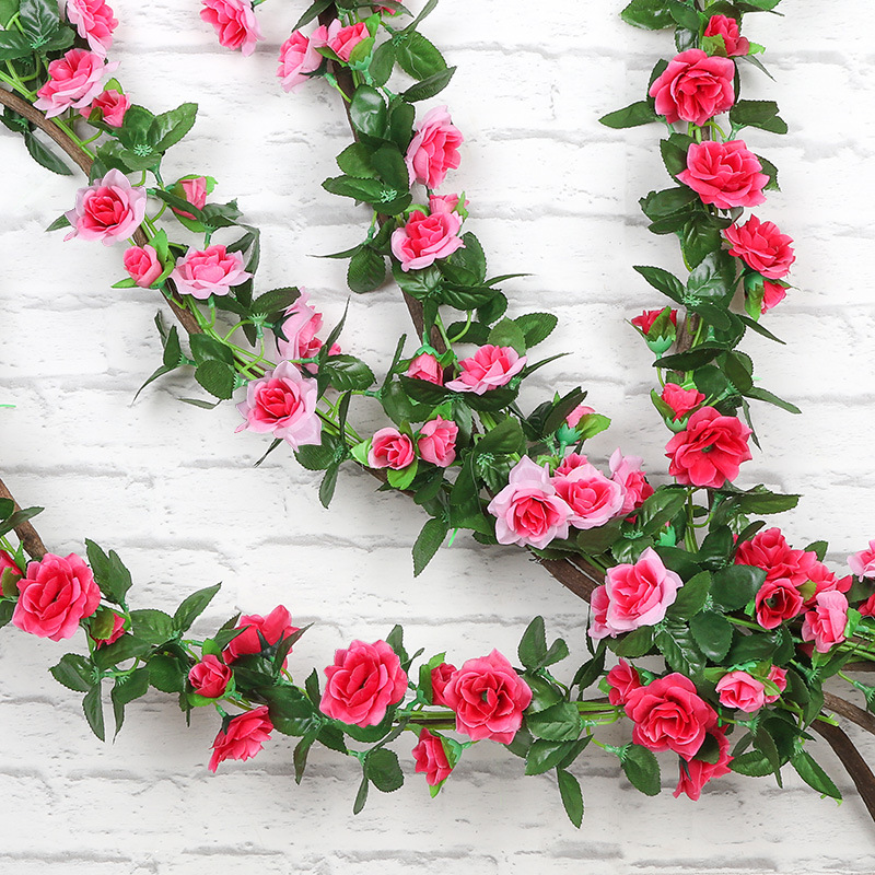 9头16头玫瑰花藤藤条空调管道缠绕花婚礼玫瑰吊顶假藤蔓装饰花藤