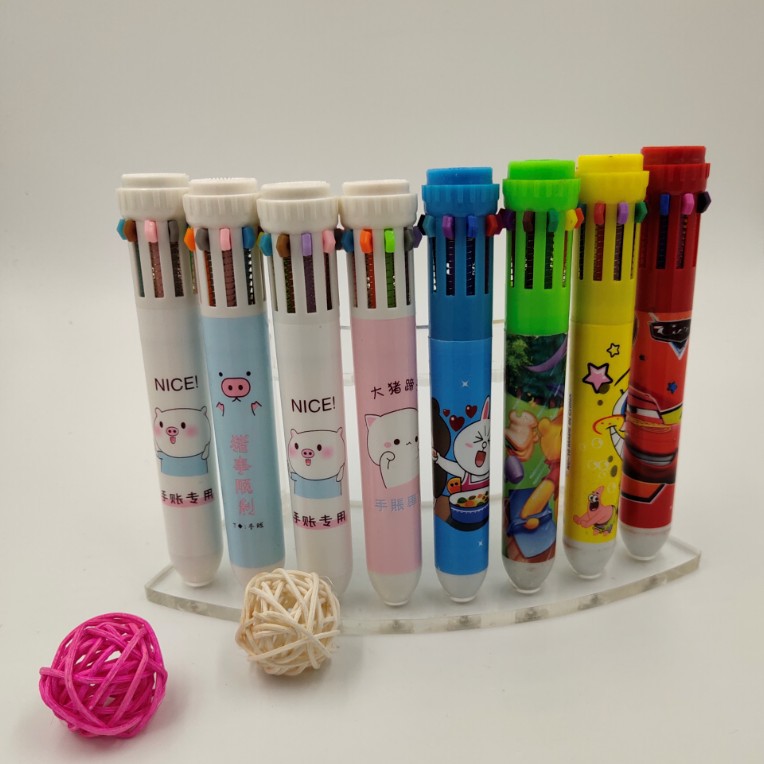 十色圆珠笔 韩国文具卡通多色笔 可定制logo