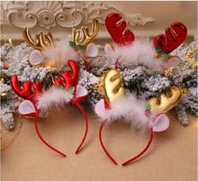 圣诞节装饰品绒毛鹿角铃铛头扣头箍发箍头饰品儿童派对晚会装扮