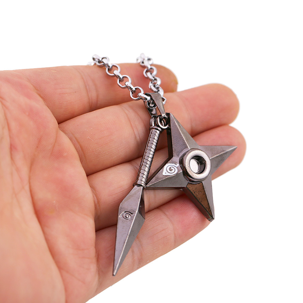 动漫 火影忍者 武器手里剑飞镖 枪黑色吊坠 项链项饰