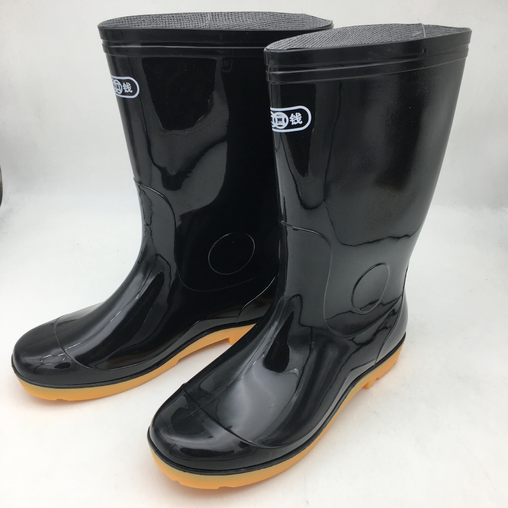 上海双钱男士黑布中筒雨靴 pvc橡塑耐油耐酸碳雨鞋耐磨防滑