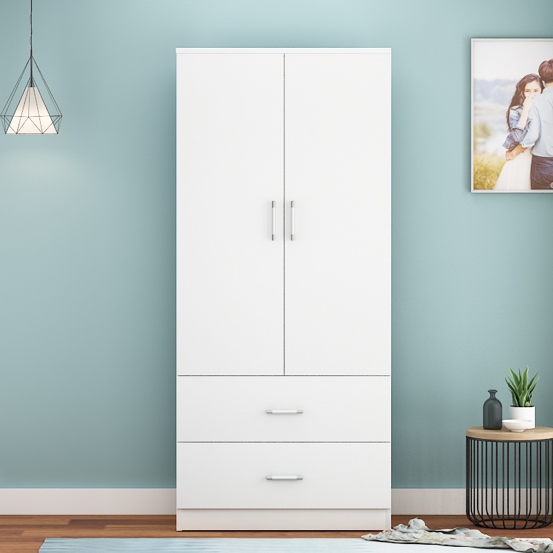 白色卧室家具衣柜双门多功能带抽白色韩式时尚衣橱厂家直销衣柜