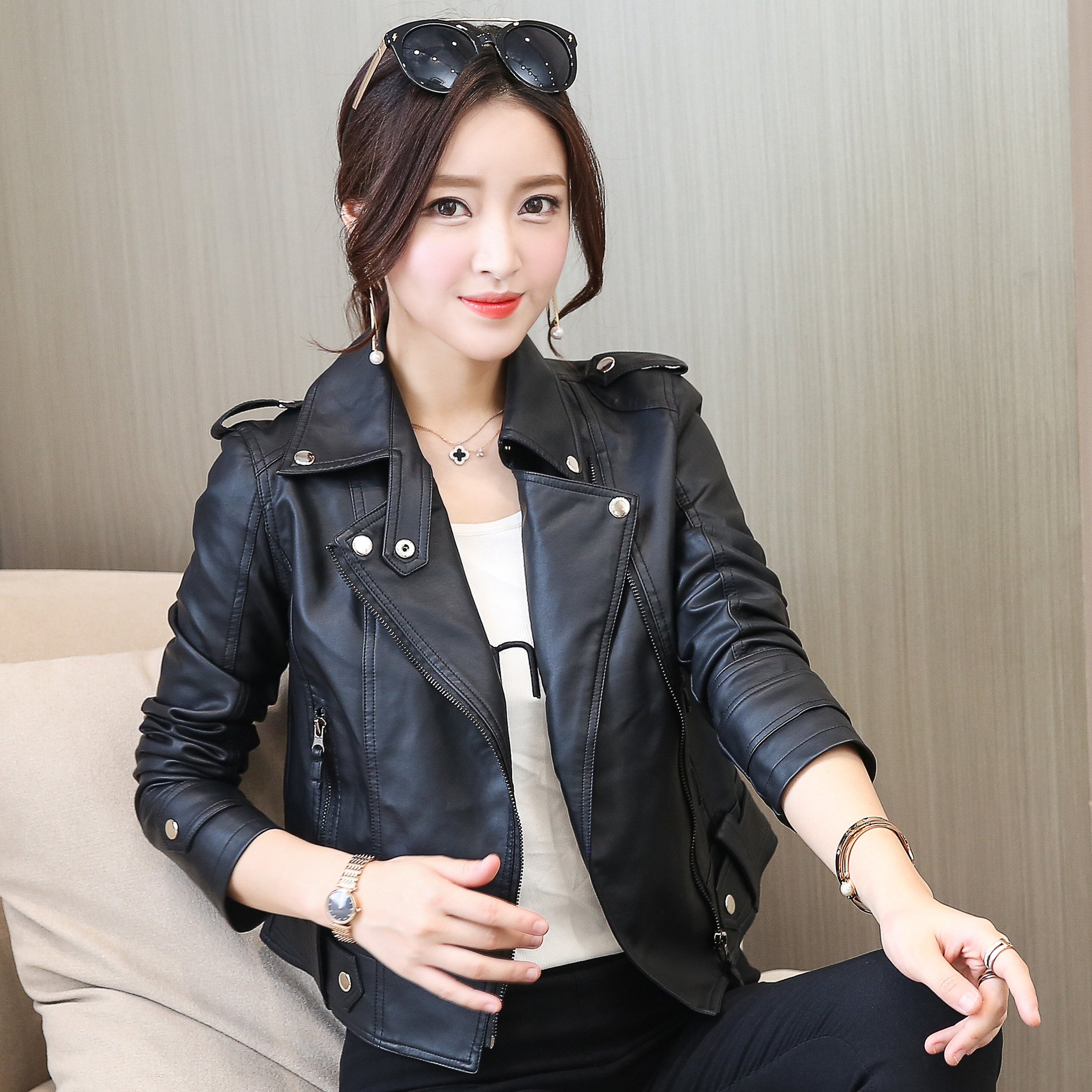 皮衣女短款春秋季2024新款韩版修身黑色学生pu皮小机车皮夹克外套