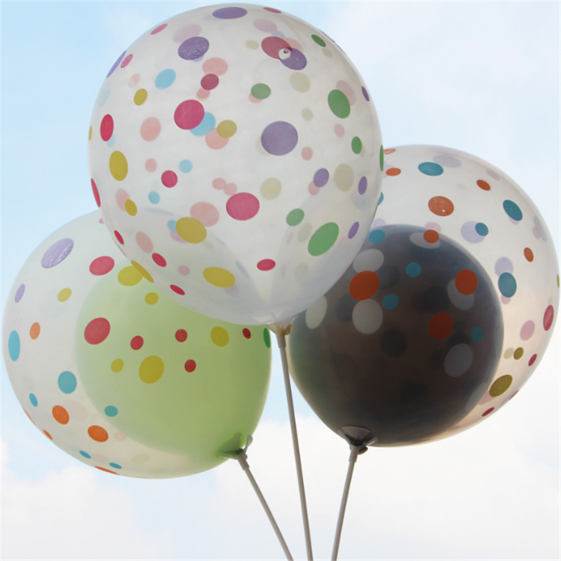 12寸透明印彩色圆点波点气球 婚庆生日派对布置 婚礼装饰气球批发