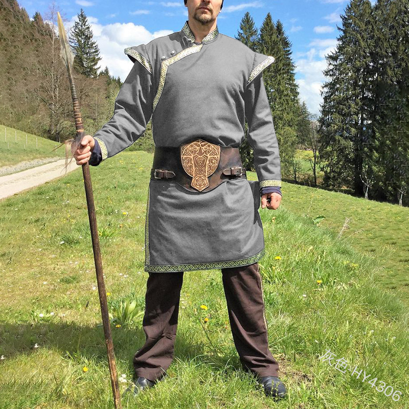 2019秋季新款男wish立领名族风中长袍表演服中世纪hy4306