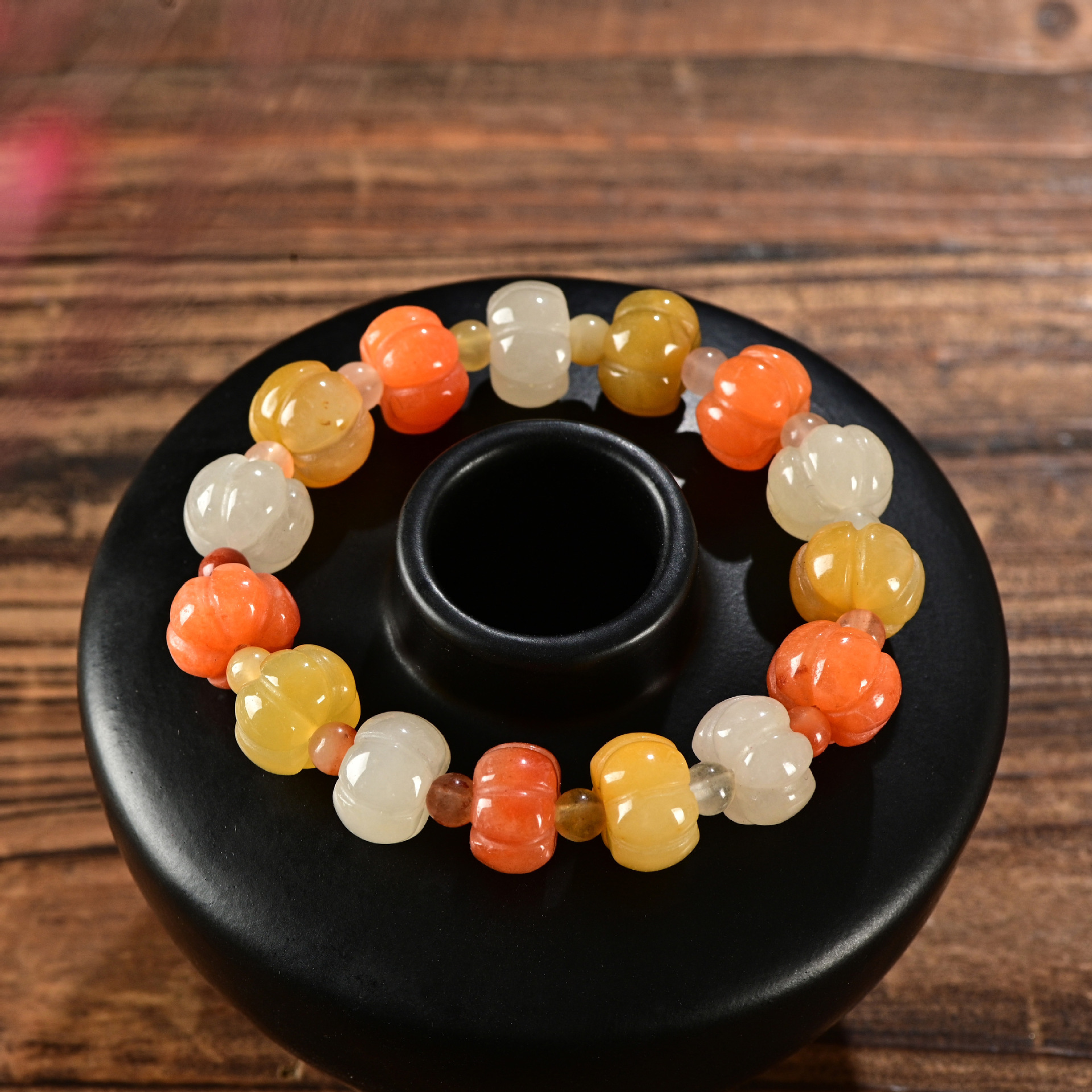 新疆和田玉天然乌尔禾多彩宝石光冰种金丝玉南瓜手串手链戈壁玉