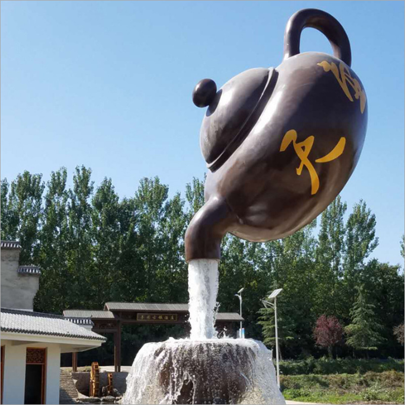 悬空流水玻璃钢天壶雕塑 茶壶水壶雕塑 景区茶城摆件 茶文化摆件