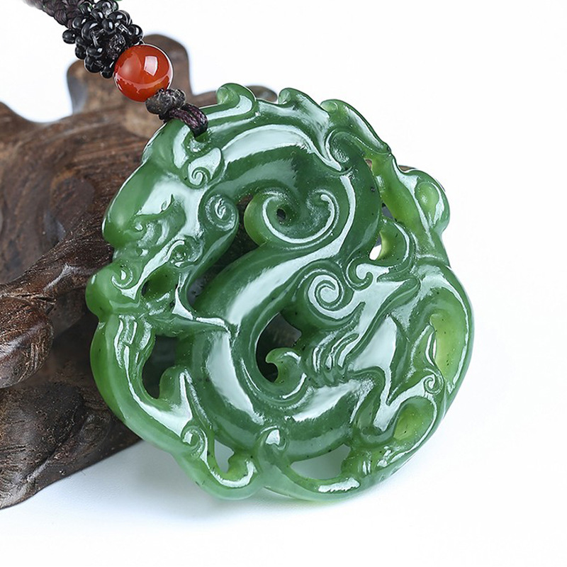 天然和田玉碧玉仿古龙挂件镂空雕刻瑞兽玉牌坠龙行天下男女款玉佩