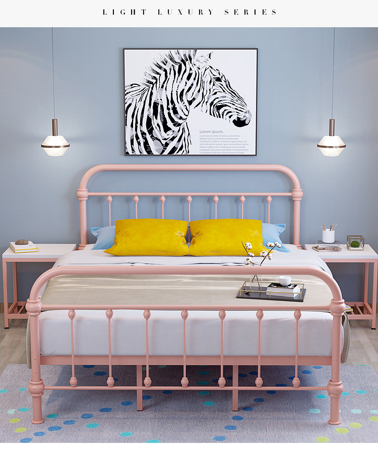 北欧铁艺床青少年儿童床单人床家用民宿公寓女孩简约金属铁架床