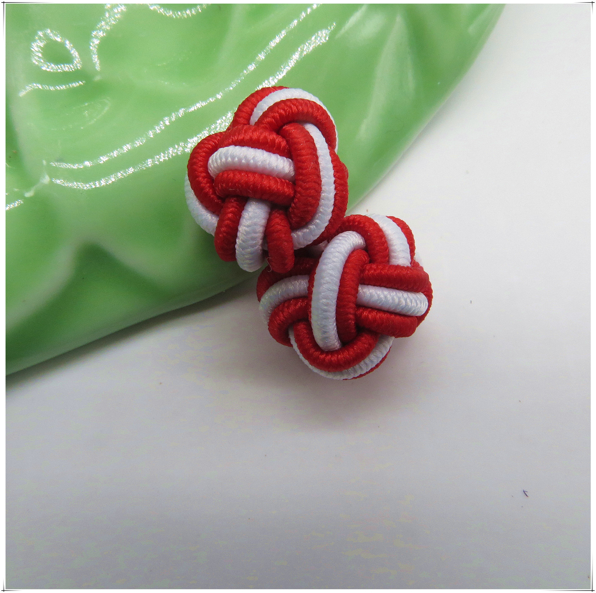 纯手工袖扣橡皮筋盘扣传统中国结编织绳扣波子两色双球松紧扣