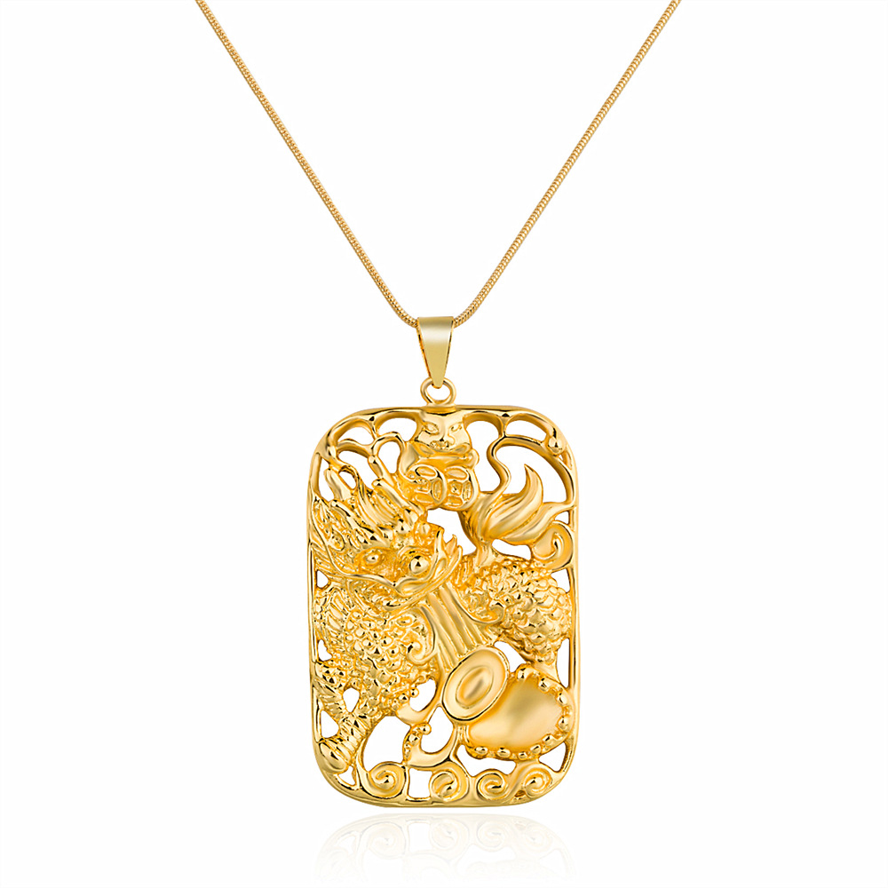 东北亚,欧洲,中东,非洲,北美,南美颜色龙牌吊坠【不含链】,镀黄金蛇骨